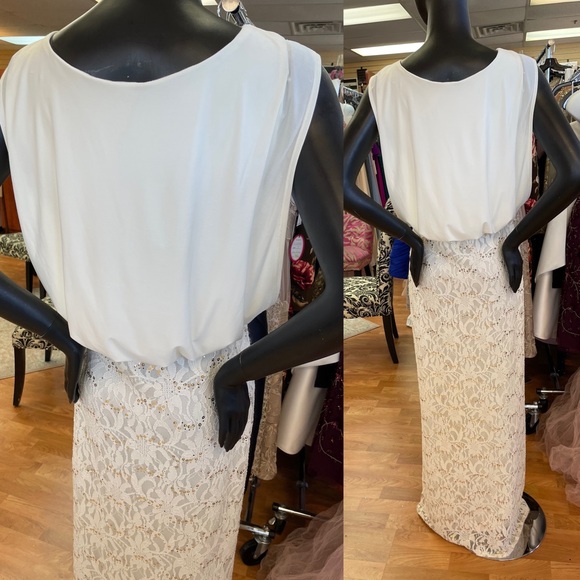 Long off white dress with jersey blouse top and lace bottom size 6 gold sequins - Picture 7 of 7